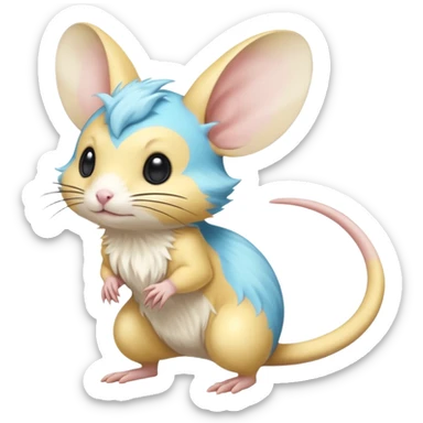 Yellow and cyan-blue Gerbil-Jerboa-Minccino-Emolga-Pachirisu-Pokémon-Fakémon-hybrid-fusion-creature with a long thick tufted tail  sticker