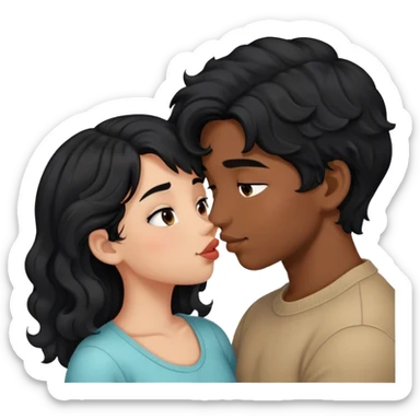Girl with black hair kissing boy with black wavy hair sticker