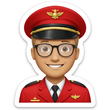 Smiling military man with glasses in red uniform sticker