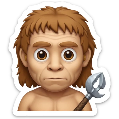 cute old Neanderthal with big eyes and a club sticker