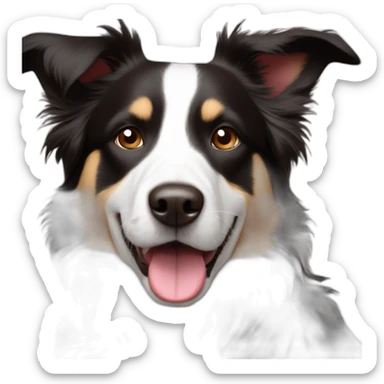 white and black dog with dark brown eyes happy  short hair mixed breed as border collie 2 years old with sticker