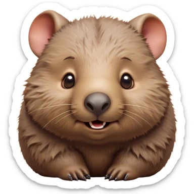 Cinematic Cute Wombat Portrait Emoji, Head tilted playfully and inquisitively, featuring a fluffy, shaggy brown fur with a round, endearing face and twinkling eyes full of gentle curiosity, Simplified yet irresistibly adorable features, highly detailed, glowing with a warm, friendly glow, high shine, affectionate and chubby, stylized with a touch of bushland whimsy, bright and endearing, soft glowing outline, capturing the essence of a mischievous yet loving wombat, so playful it feels like it could trundle out of the screen into your arms! sticker