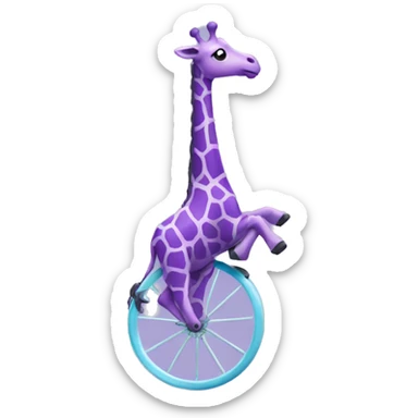 Purple giraffe riding a unicycle across the ocean sticker