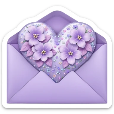 a closed pastel lavender lilac floral heart shiny sparkly glittery aesthetic romantic vintage envelope  sticker