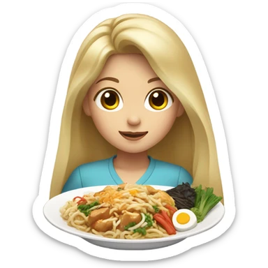  Blonde long hair girl eating Korean food sticker