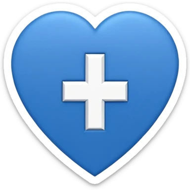 Minimal medical AI logo emoji, heart or shield shape, broken ECG line stylized as letters AI, flat vector style, clean modern healthcare design, blue and white, trustworthy, simple sticker