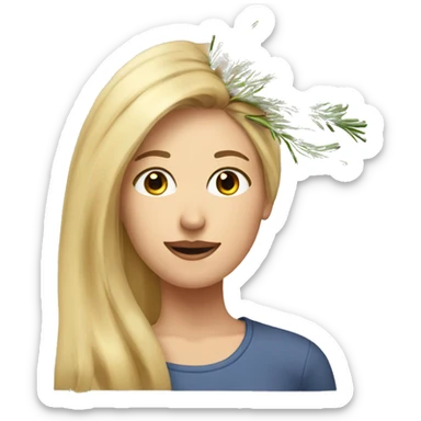 woman with blond Hair growing rosemary out of her head sticker