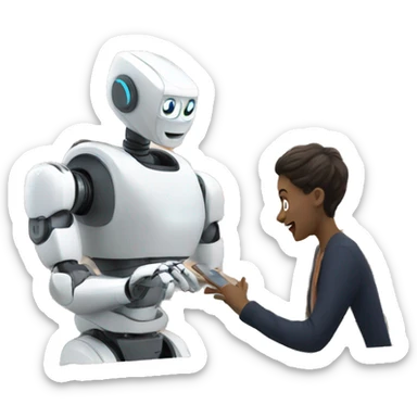 robot interacting with customer sticker