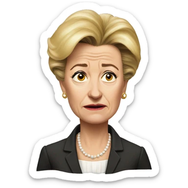 photorealistic Ursula von der Leyen sad sticker