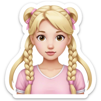 Beautiful woman with long blonde pigtails wearing light pink sticker