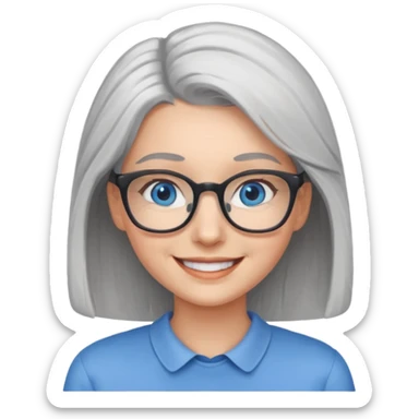 Grey haired emoji with blue eyes and glasses female young sticker