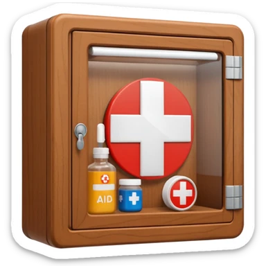 brown first aid cabinet front glass sticker