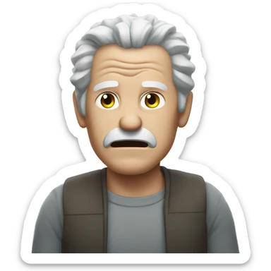 An angry white man with grey hair Shakes his fist at the sky sticker