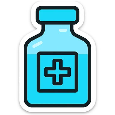 Discord role icon for 'pacientas' of a psychiatric clinic, small elixir or medicine bottle, minimalist and professional, main color #6fe8f3, glass look, suitable for Discord, no childish or cartoonish style sticker
