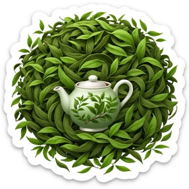 loose tea leaves, scattered pile, curled and twisted, dark brown to green, dry and crinkled, fine texture, clean style, optimized for emoji size sticker
