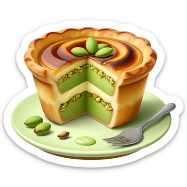 pistachio on a pastel de nata, cutted in half and green paste inside sticker