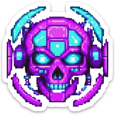 futuristic cyberpunk pixel art icon, vivid neon colors purple magenta cyan, minimal expressive design, 32x32, centered, high contrast, transparent background, no text, suitable for dark background, channel name symbol sticker