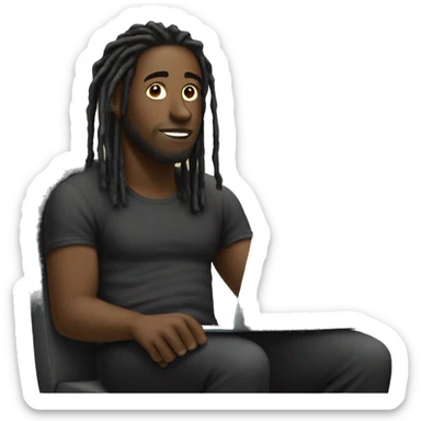 Black-guy-with-dreads-wearing-black-trackstuit-sitting-down-on-chair facing-foward-focused-on-laptop-computer- sticker