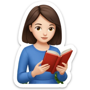 Jane Austen inspired brunette character reading a book outdoors, in a garden sticker