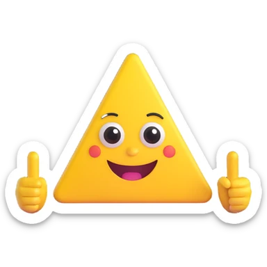 A 2D cartoon-style yellow emoji with a mischievous smile, triangle-shaped eyes, and both hands pointing upward with index fingers.  clean digital style, and a fun, dancing expression. Style similar to children’s drawing tutorials, dancing expression. No background, isolated on white.  sticker