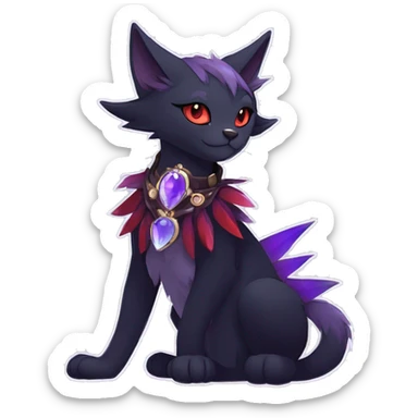 cool cartoon anthro edgy distinguished ethereal elegant beautiful fantasy black purple red ethereal fantasy nargacuga-Noivern-cat-Quiana-Fakemon collar harness moon gem jewels full body sticker
