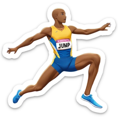 An icon featuring a combination of athletic disciplines: a sprinter dashing down the track, a high jumper clearing the bar, a javelin thrower in action, and a long jumper mid-air. The background shows a vibrant stadium with cheering crowds, bright lights, and a clear sky. sticker