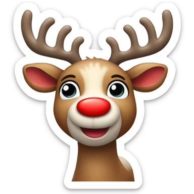 Cute reindeer with a big red nose sticker