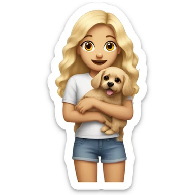 Blonde girl holding fluffy dog sticker