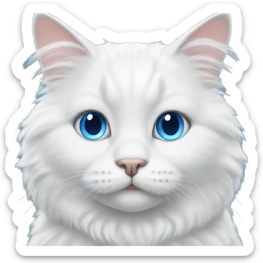 Fluffy white cat sitting down blue eyes  sticker