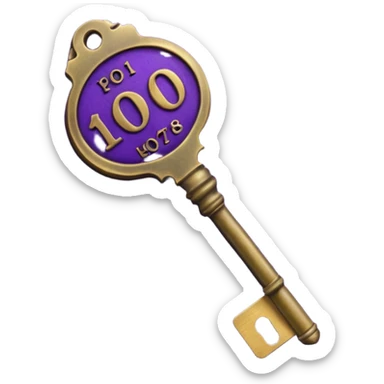 antique brass hotel key with large purple leather room number tag sticker