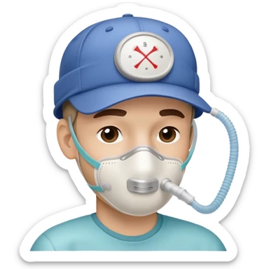 cpap face mask on guy wearing "backwards baseball" hat simple sticker