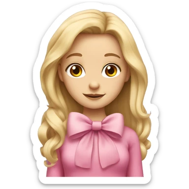 Cute blonde girl with long hair and pink bow sticker