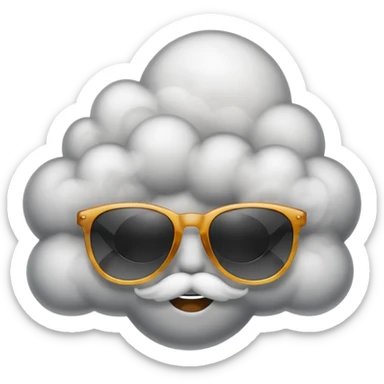 An emoji with sunglasses, exhaling a cloud of smoke.  sticker