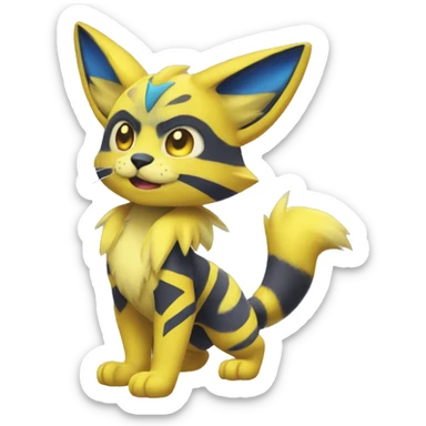 Yellow lombax-Zeraora-Renamon-cat sticker