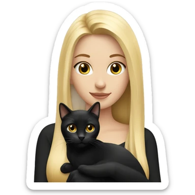 Pretty long blonde haired woman holding Black cat sticker