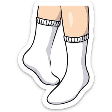 pair of feet wearing white cotton socks seen from below showing the textured soles sticker