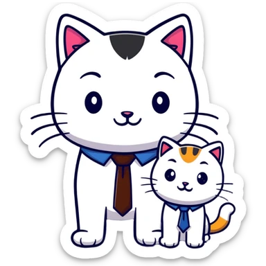 happy girl cat with eyelashes wearing a cute necktie, and happy boy cat wearing a professional necktie, standing together sticker
