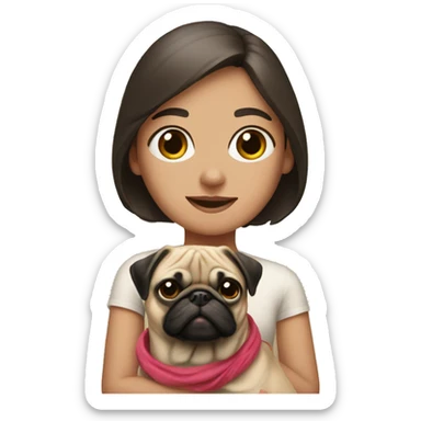 Girl with pug in front of her  sticker