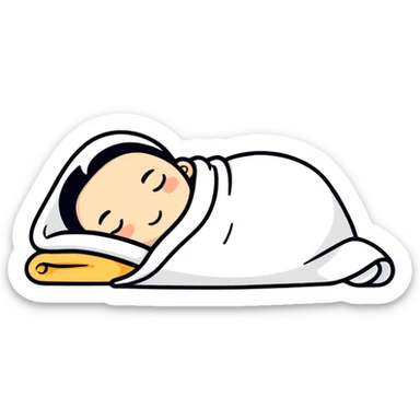 person sleeping under a blanket, cartoon sticker style sticker