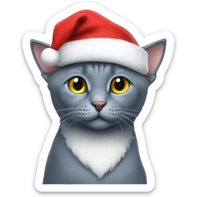 Russian blue cat with a Santa hat sticker
