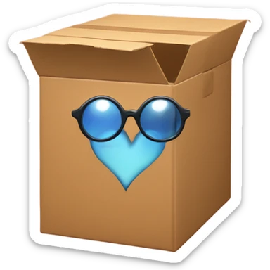 caja inteligente con lentes encima de un corazon gigante sticker