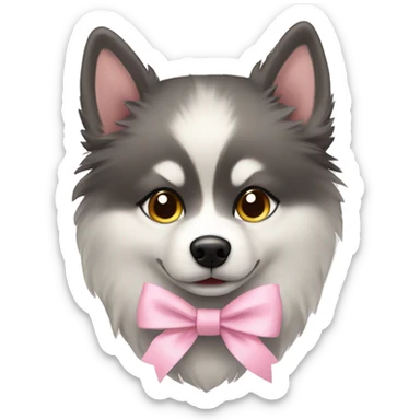 Pomsky with a light pink bow sticker
