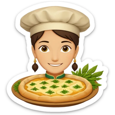 Georgian cuisine avatar in bright emoji-style illustration. Khachapuri and herbs, rich golden and green colors, simple shapes, flat design, strong character. sticker