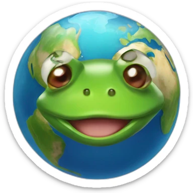 planet Earth with a cartoon saluting frog face sticker