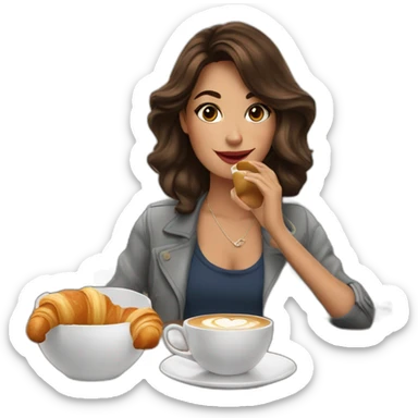 A brunette influencer drinking coffee and eating a croissant in a French bistro  sticker
