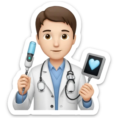 Cardiac sonographer male long white coat or scrubs sticker