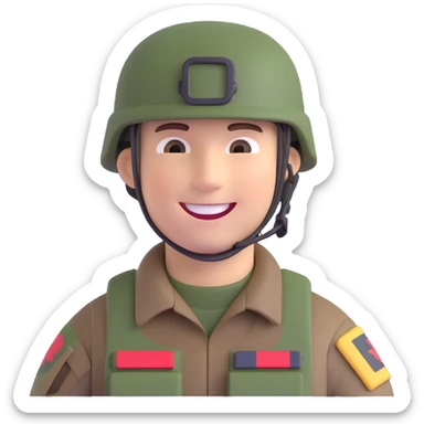 soldier with camouflage helmet smiling sticker