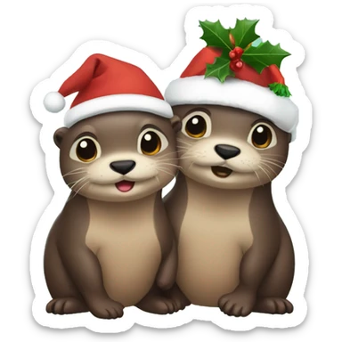Two Otters at christmas sticker