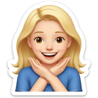 girl laughing with hands crossed around neck sticker