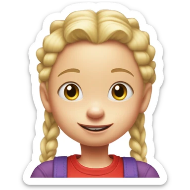 A little blonde girl with pigtails and little purple bows wearing a red long sleeved shirt and purple overalls, rugrats sticker